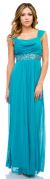 Empire Cut Long Formal Dress with Cap Sleeves  in Dark Turquoise